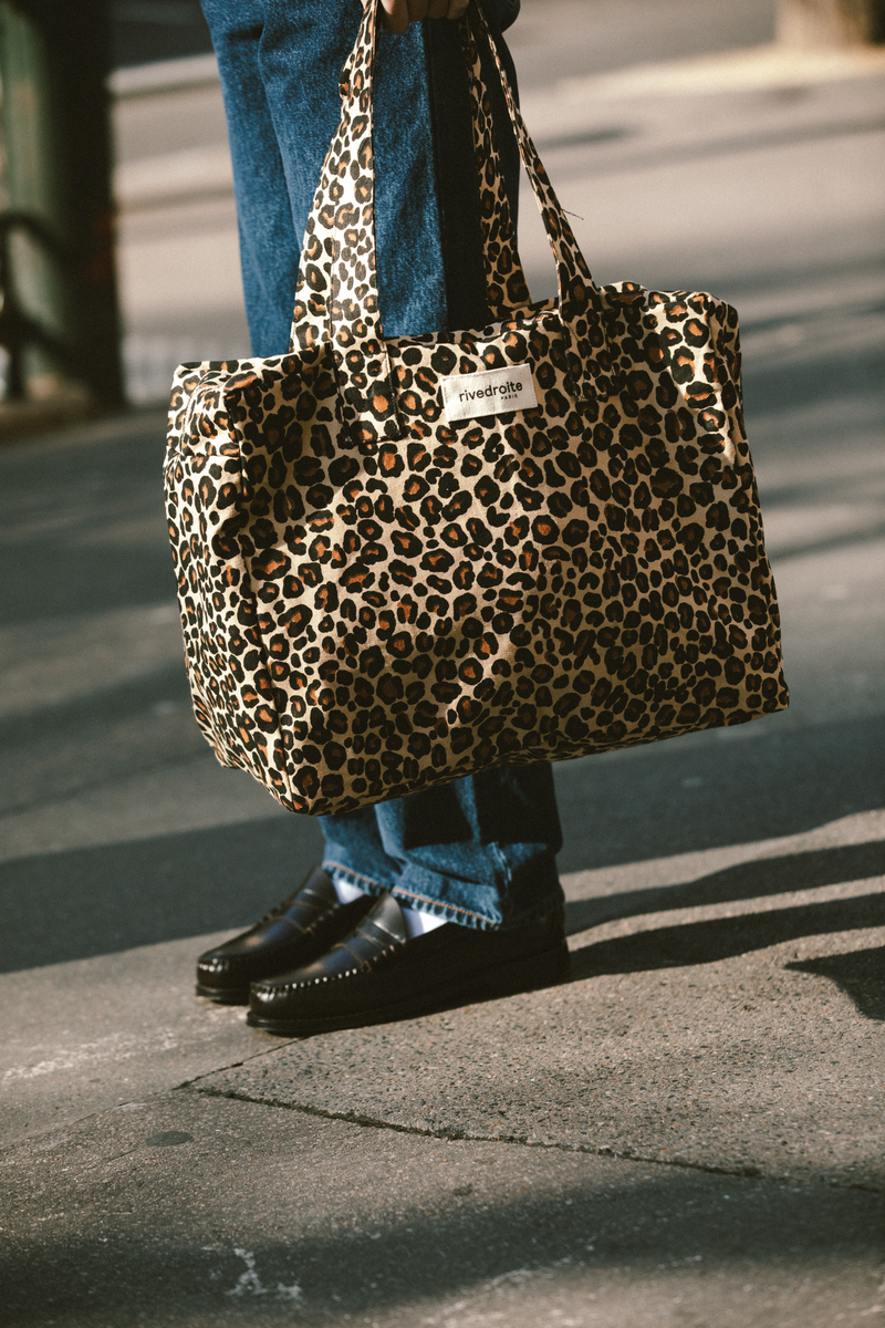 Célestins le sac 24 heures Coton recyclé Léopard Beige