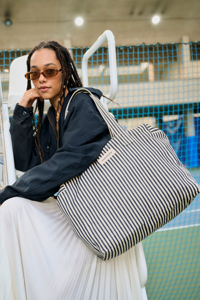 Sac De Jour En Toile Rayures Pastel – Bandoulière, Fermeture éclair, Fait Main