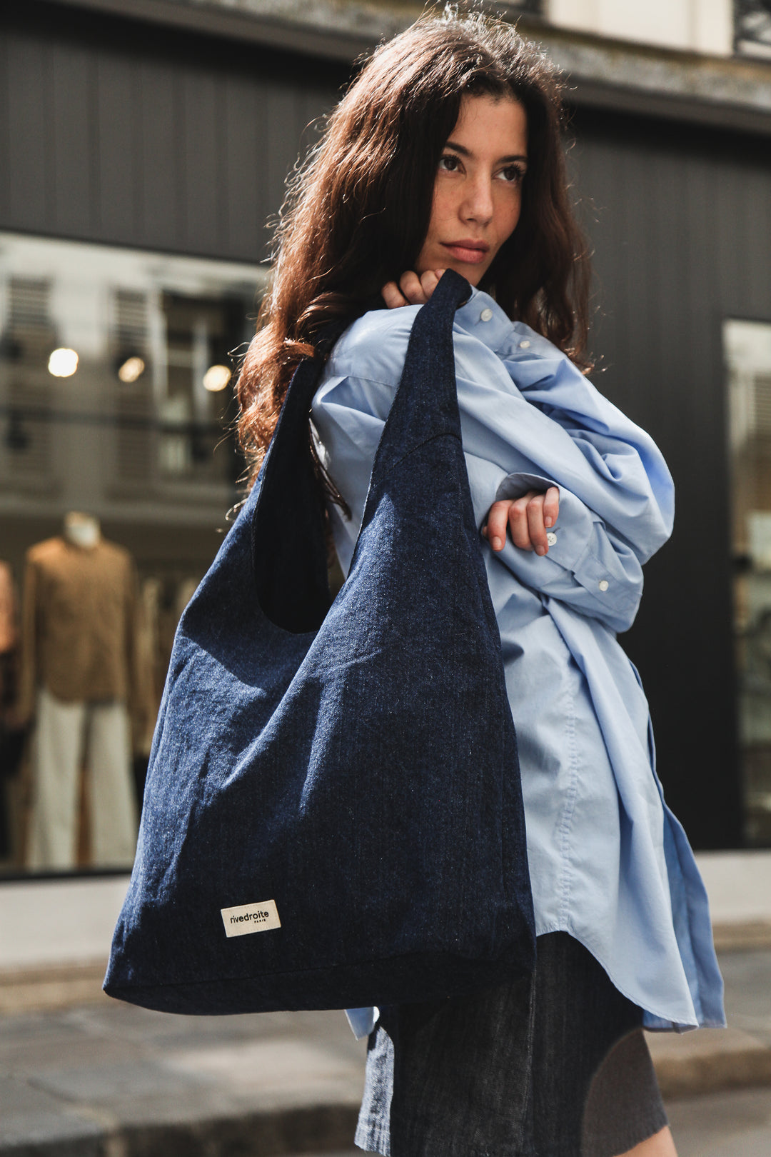 Sac En Toile Jeans Noir Avec Coquillages Et Pierres C&L Paris - Moyen Neuf Avec étiquettes