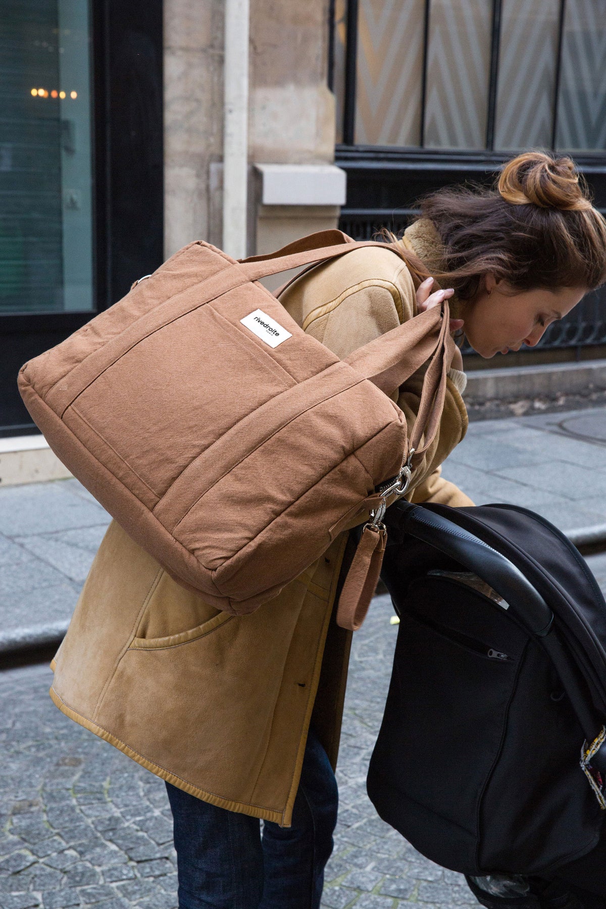 Sac à langer DARCY en coton recyclé - Miel - RIVE DROITE PARIS - Perlin  Paon Paon