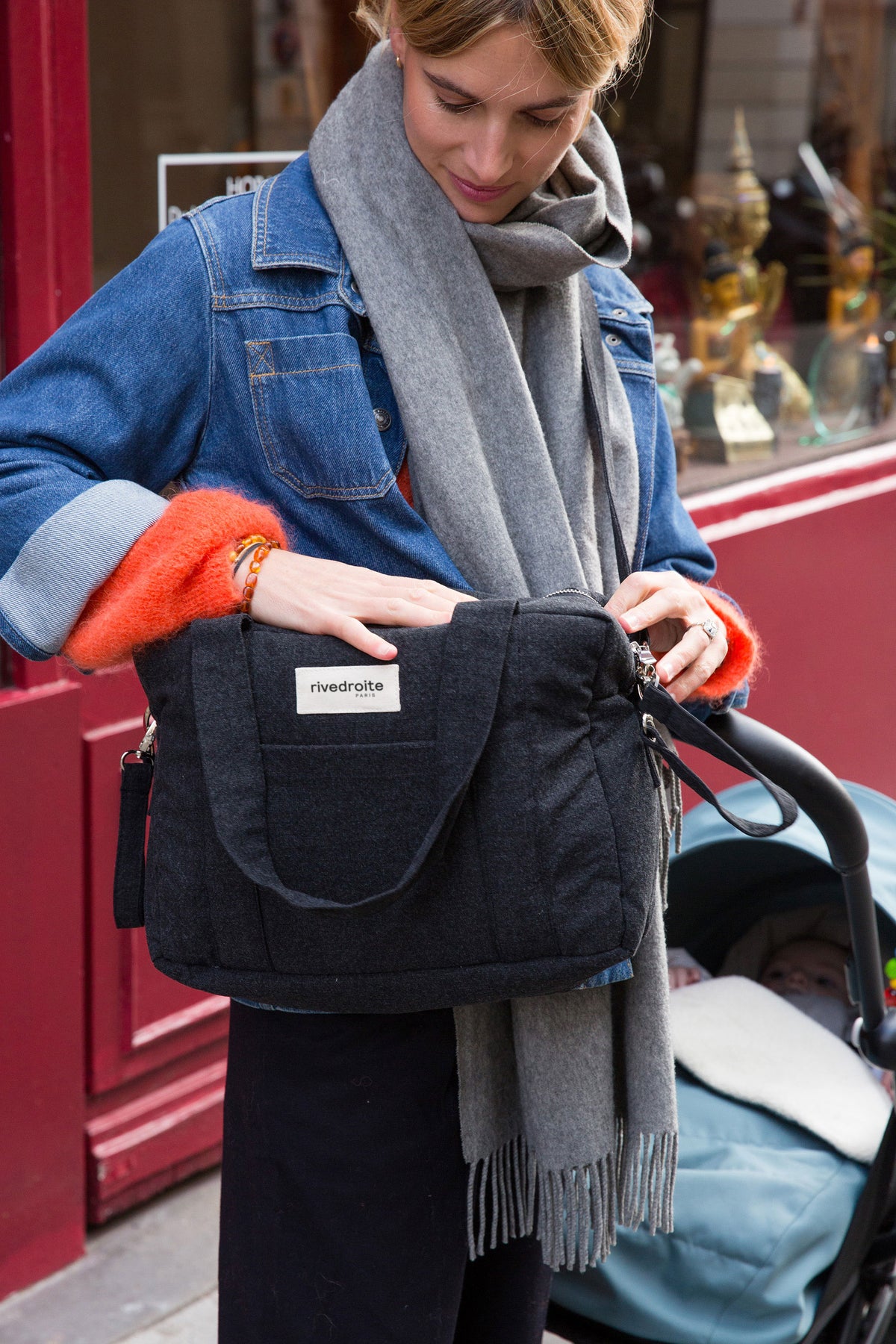 Mini Darcy l'anti-sac à langer - Coton recyclé Noir – Rivedroite Paris